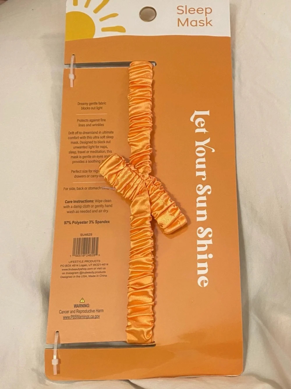 Let Your Sun Shine Satin Sleep Mask Orange Yellow Eye Mask